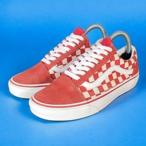 Vans Old Skool Red Checkerboard Canvas/Suede Skate Shoes Men Size 7 or Women 8.5